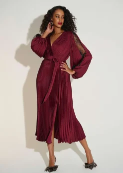 Joseph Ribkoff - Signature Pleated Satin Fit and Flare Dress