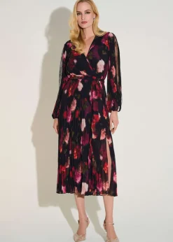 Joseph Ribkoff - Signature Pleated Chiffon Floral Fit Flare Dress