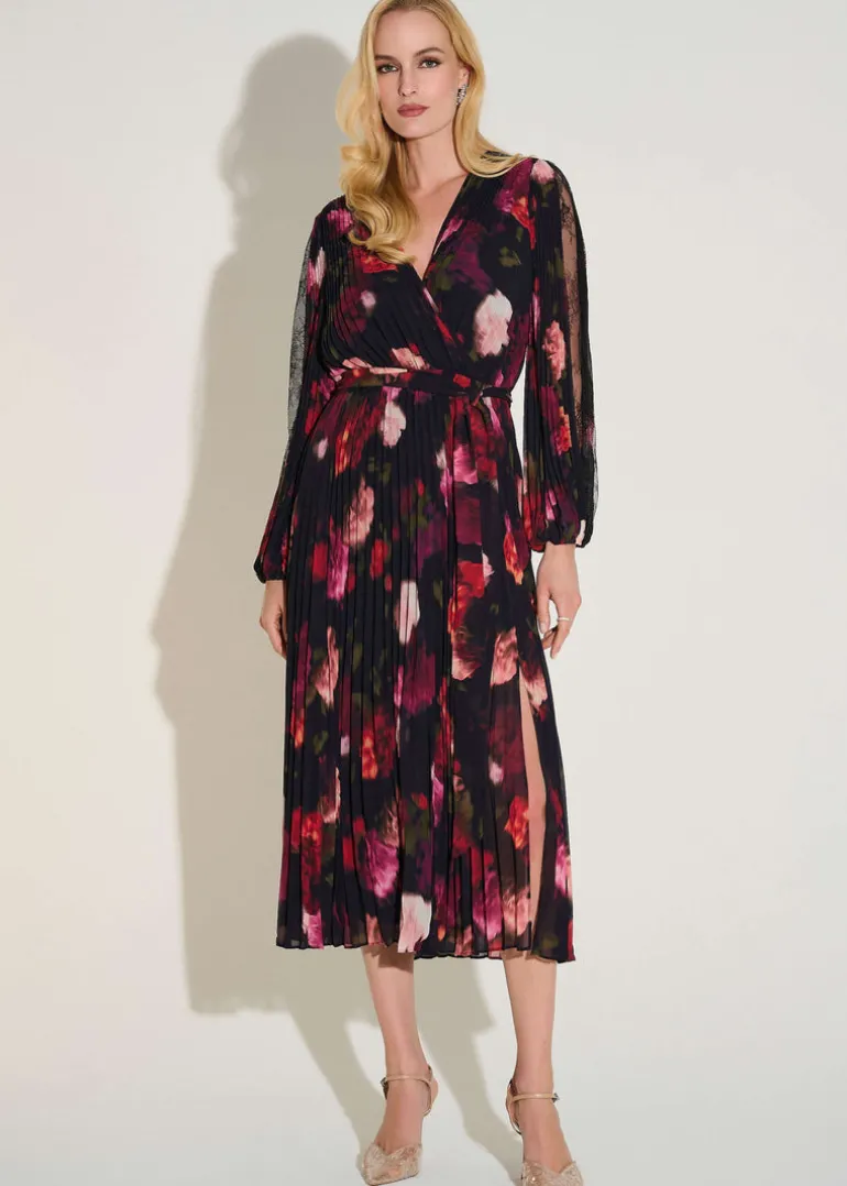 Joseph Ribkoff - Signature Pleated Chiffon Floral Fit Flare Dress