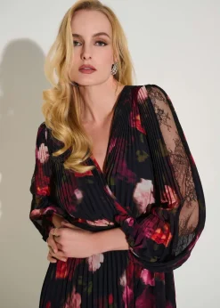 Joseph Ribkoff - Signature Pleated Chiffon Floral Fit Flare Dress