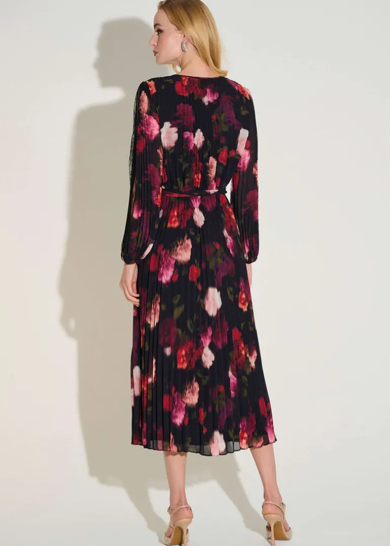 Joseph Ribkoff - Signature Pleated Chiffon Floral Fit Flare Dress