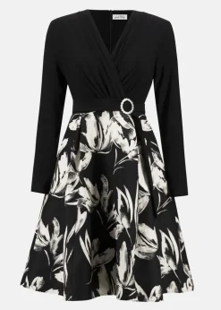 Joseph Ribkoff - Signature Silky Knit & Jacquard Floral Fit and Flare Dress
