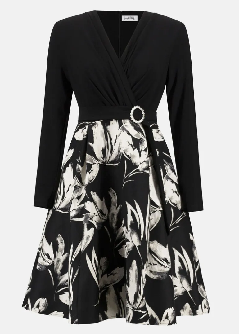 Joseph Ribkoff - Signature Silky Knit & Jacquard Floral Fit and Flare Dress
