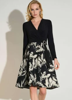 Joseph Ribkoff - Signature Silky Knit & Jacquard Floral Fit and Flare Dress