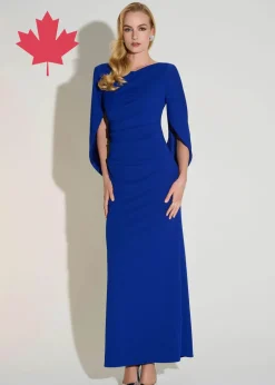 Joseph Ribkoff - Signature Scuba Crepe Trumpet Gown with Satin Cowl Sleeves