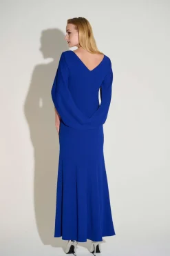 Joseph Ribkoff - Signature Scuba Crepe Trumpet Gown with Satin Cowl Sleeves