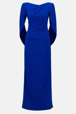 Joseph Ribkoff - Signature Scuba Crepe Trumpet Gown with Satin Cowl Sleeves