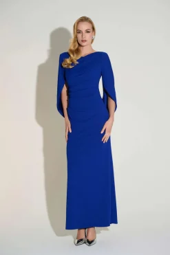 Joseph Ribkoff - Signature Scuba Crepe Trumpet Gown with Satin Cowl Sleeves