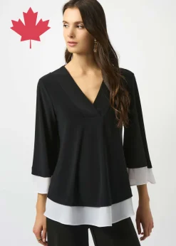 Joseph Ribkoff - Silky Knit & Georgette Colour Block Flared Top