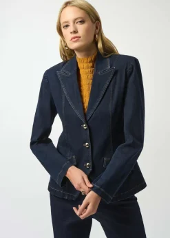 Joseph Ribkoff - Stretch Denim Fitted Blazer with Gold Buttons