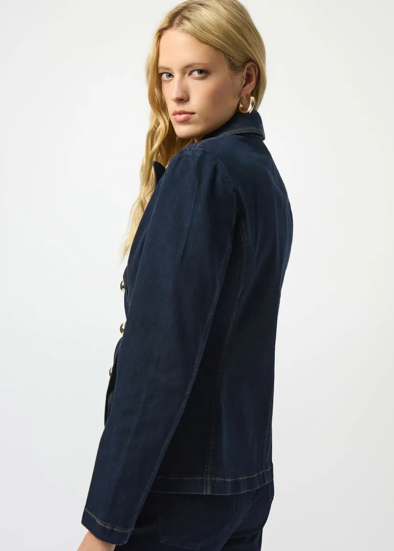 Joseph Ribkoff - Stretch Denim Fitted Blazer with Gold Buttons