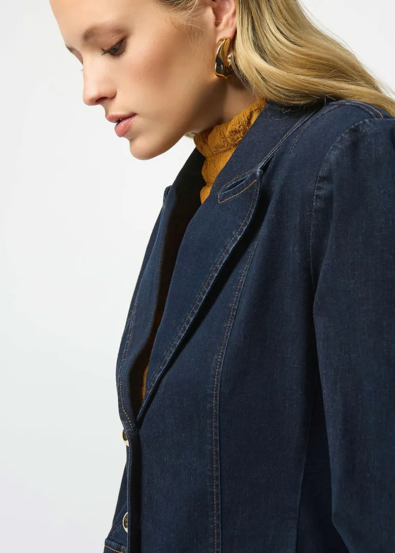 Joseph Ribkoff - Stretch Denim Fitted Blazer with Gold Buttons