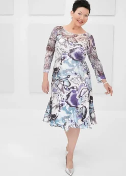 Komarov - Illusion Lace Neck 3/4 Sleeve Dress
