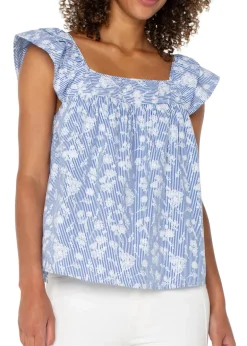 Liverpool - Short Sleeve Square Neck Woven Top - SALE
