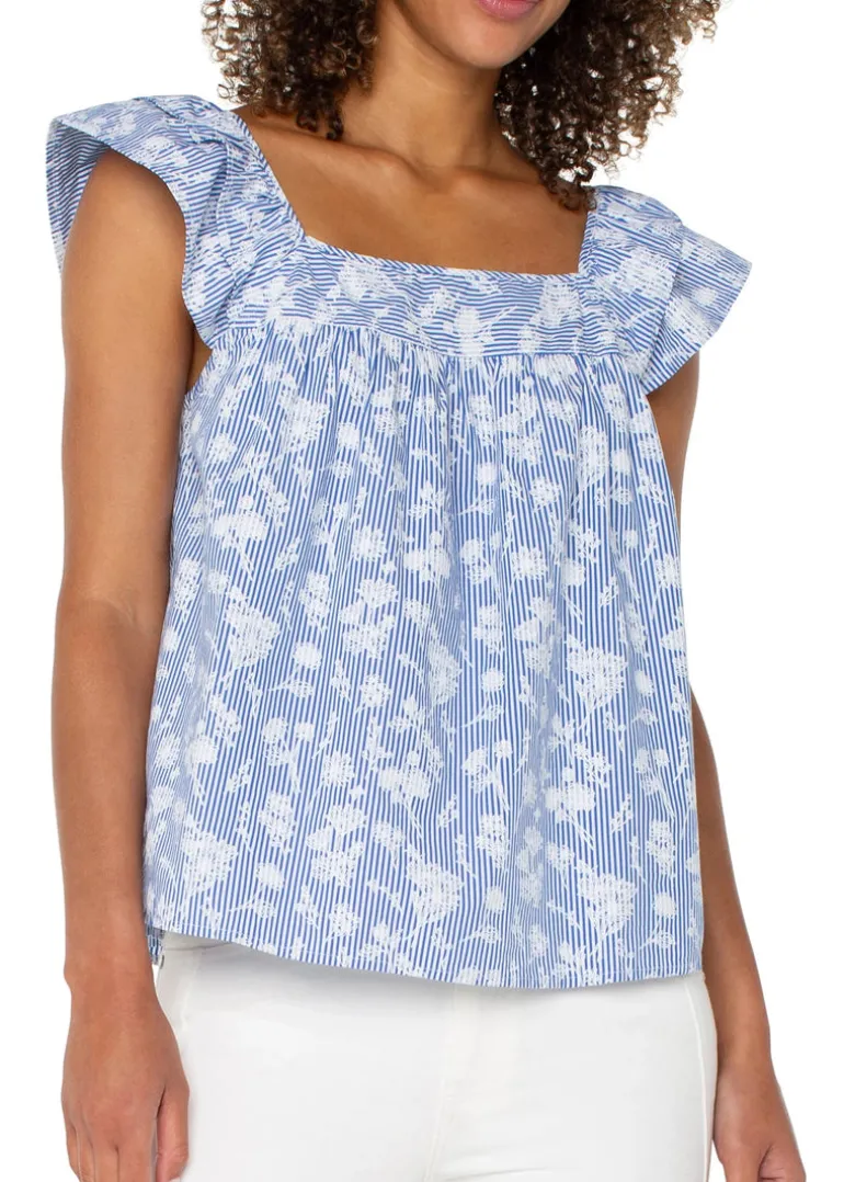 Liverpool - Short Sleeve Square Neck Woven Top - SALE