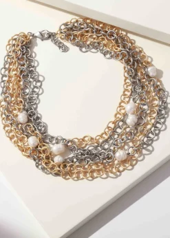 Merx - 6 Strand Mixed Metal Necklace