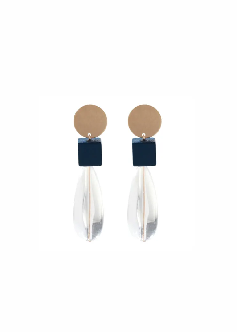 Merx - Cube and Clear Drop Earrings