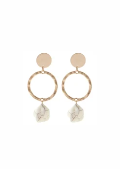Merx - Hammered Hoop Stone Drop Earrings