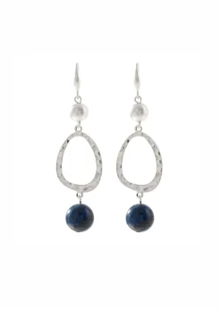 Merx - Hammered Teardrop Stone Drop Earrings