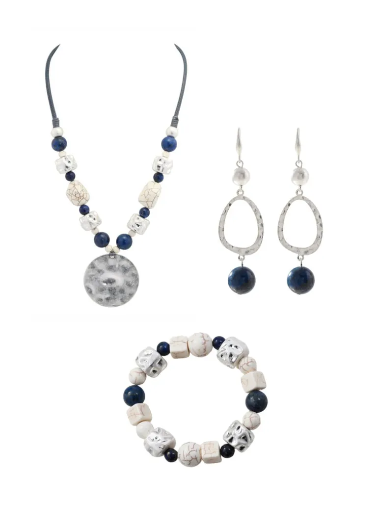 Merx - Hammered Teardrop Stone Drop Earrings