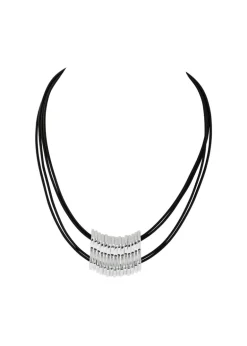 Merx - Layered Leather Cord and Metal Accent Necklace