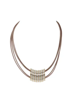 Merx - Layered Leather Cord and Metal Accent Necklace