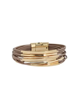 Merx - Layered Leather Cord and Metal Accent Bracelet