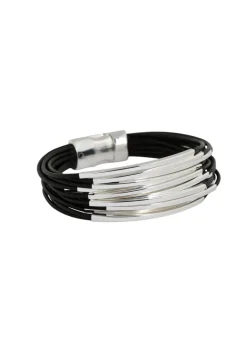 Merx - Layered Leather Cord and Metal Accent Bracelet