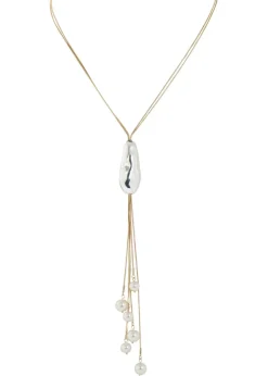 Merx - Silver Nugget and Pearl Long Necklace