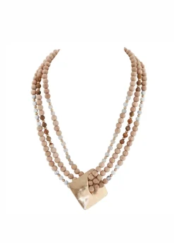 Merx - Triple Stand Wooden Bead Necklace