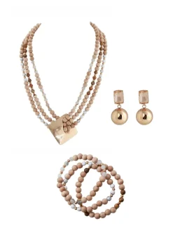 Merx - Triple Stand Wooden Bead Necklace