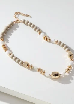 Merx - Wooden and Gold Beaded Necklace