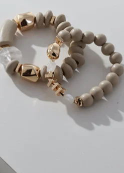 Merx - Wooden and Gold Beaded Bracelet Set