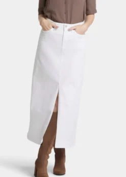 NYDJ - High-Rise Long Skirt with Slit - Optic White - SALE
