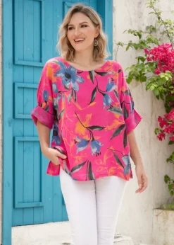 Orange - Azure Floral Boatneck Tee