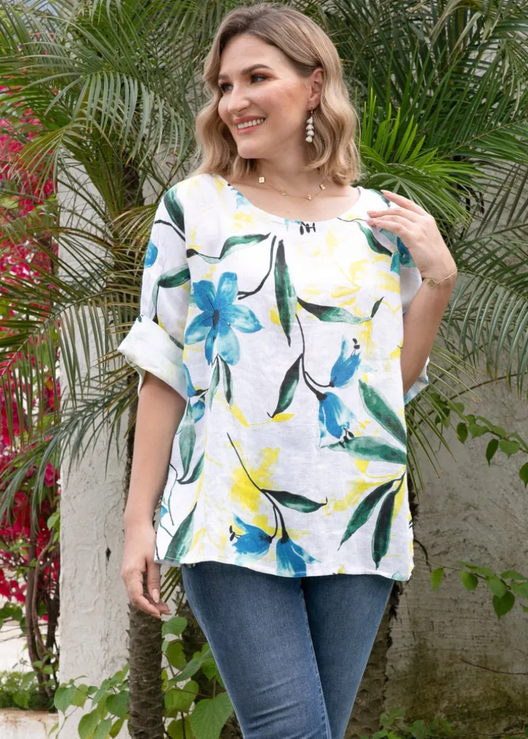 Orange - Azure Floral Boatneck Tee