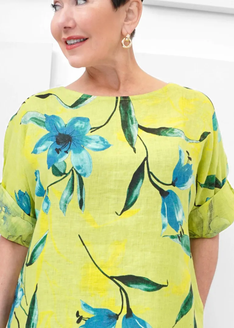 Orange - Azure Floral Boatneck Tee