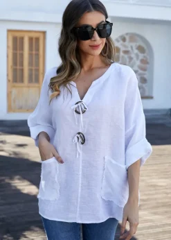 Orange - Coconut Button Detail Top