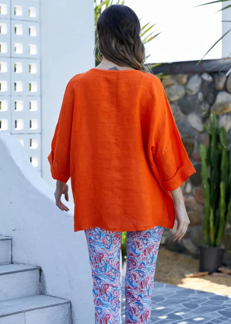 Orange - Coconut Button Detail Top