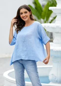 Orange - Mea's Linen Breeze Button-Back Top