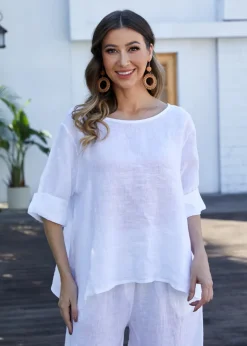 Orange - Mea's Linen Breeze Button-Back Top
