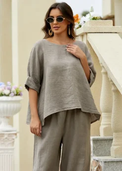 Orange - Mea's Linen Breeze Button-Back Top