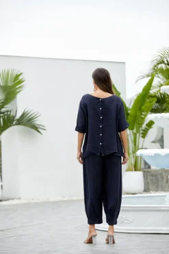 Orange - Mea's Linen Breeze Button-Back Top