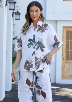 Orange - Pia's Floral Short Sleeve Top