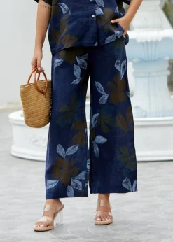 Orange - Pia's Linen Printed Linen Pant