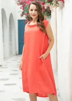 Orange - Round Collar Sleeveless Dress