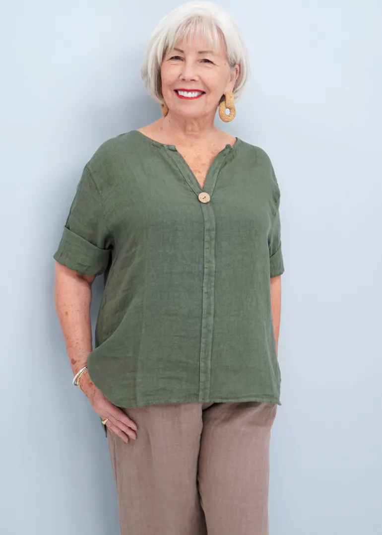 Orange - Sophia's Linen Shirt with Buttons