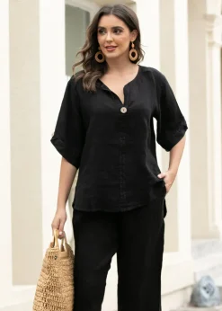 Orange - Sophia's Linen Shirt with Buttons