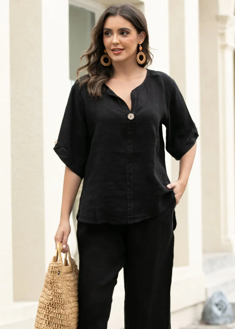 Orange - Sophia's Linen Shirt with Buttons