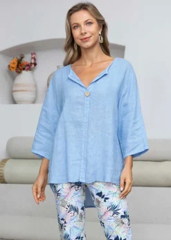 Orange - Sophia's Linen Shirt with Buttons